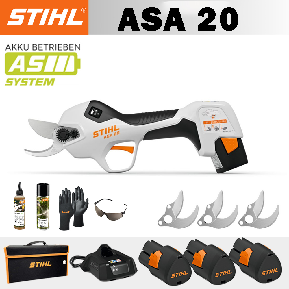 【STIHL】ASA20*1, litijska baterija*3, kutija za pohranu*1, glava za rezanje*3, punjač*1